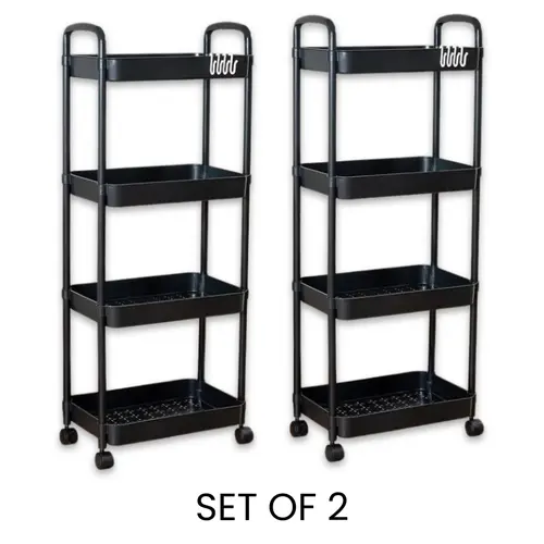 2pcs of 4 tier rolling cart with wheels and handle rolling storage cart for multifunctional use