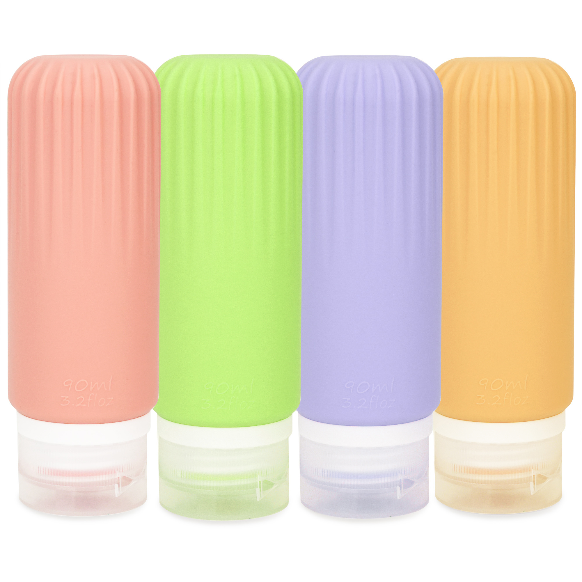 4 Pack Silicone Travel Bottles Refillable Squeezable For Shampoo Conditioner Portable 3.2oz 90ml