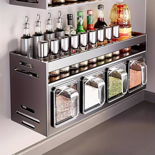 no drill wall mounted durable aluminum spice organizer set seasoning containers canisters for kitchen and dining