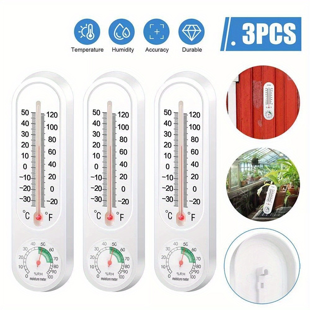TEMU 3 Pcs Wall Thermometer Hygrometer Indoor And Outdoor Installation Garden Verandahs