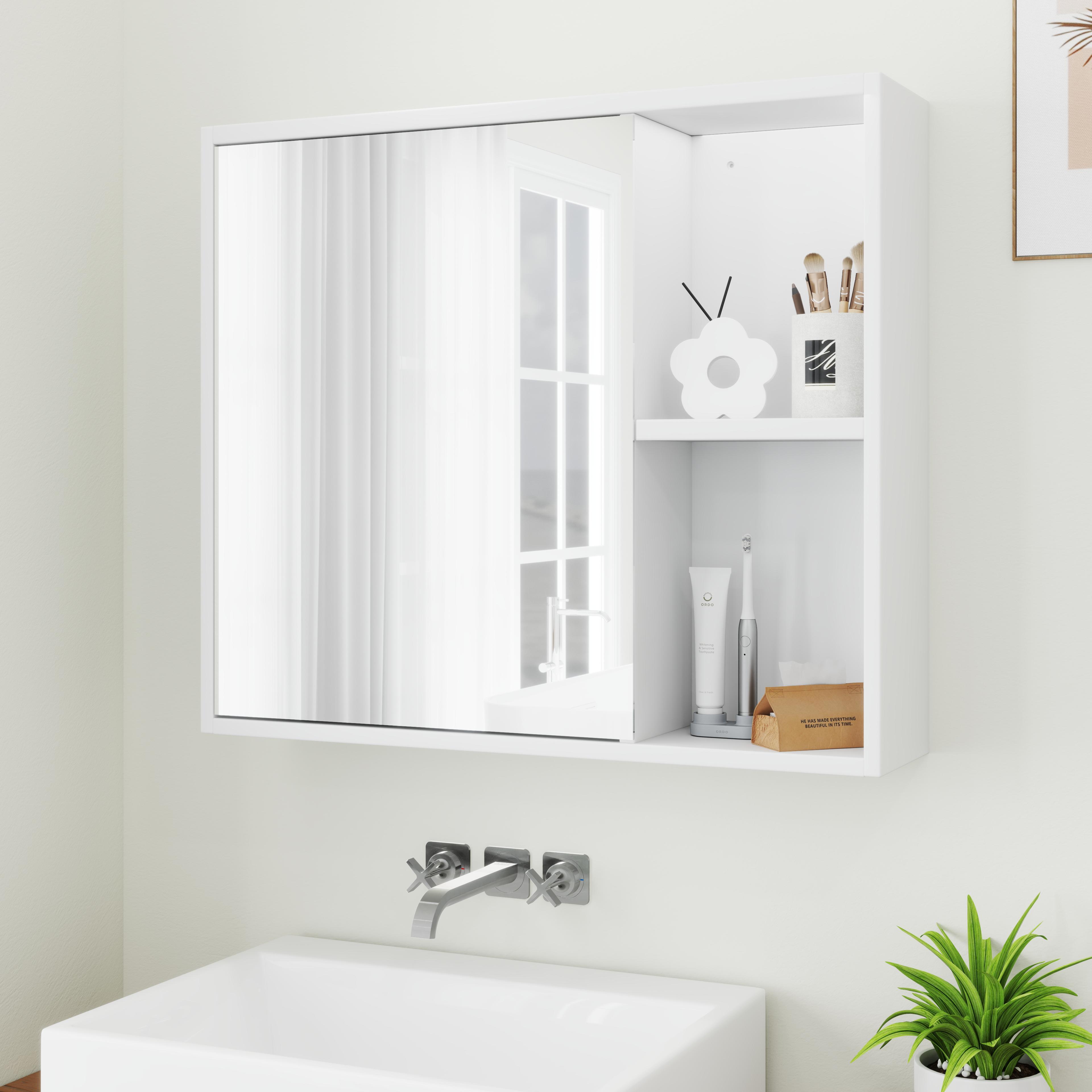 COSTWAY Bathroom Medicine Cabinet with Mirror - Wall-Mounted Storage Organizer with Adjustable Shelves