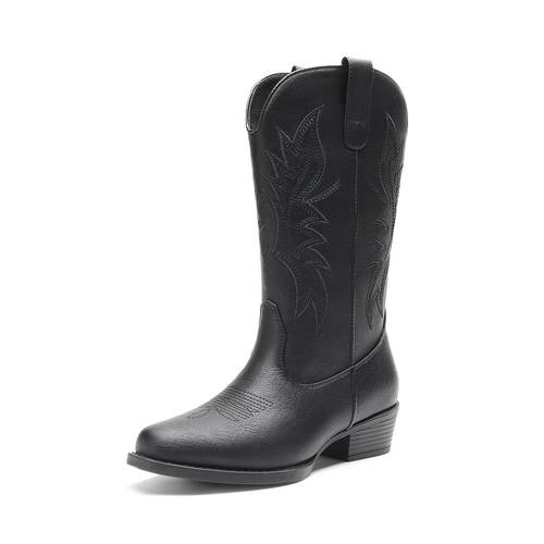 cowboy boots for women cowgirl western calf boots square toe embroidered stitched low chunky heel pull on fashion boots