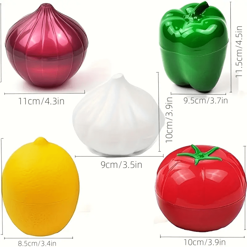 TEMU Set Of 5 And Vegetable Storage Containers - Reusable, Moisture-proof Airtight Containers For Lemons, Avocados, Tomatoes, Onions And Garlic -