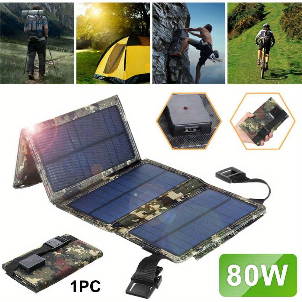 TEMU 80w Usb Solar Panel Folding Power Bank Outdoor Camping Hiking Phone Charger