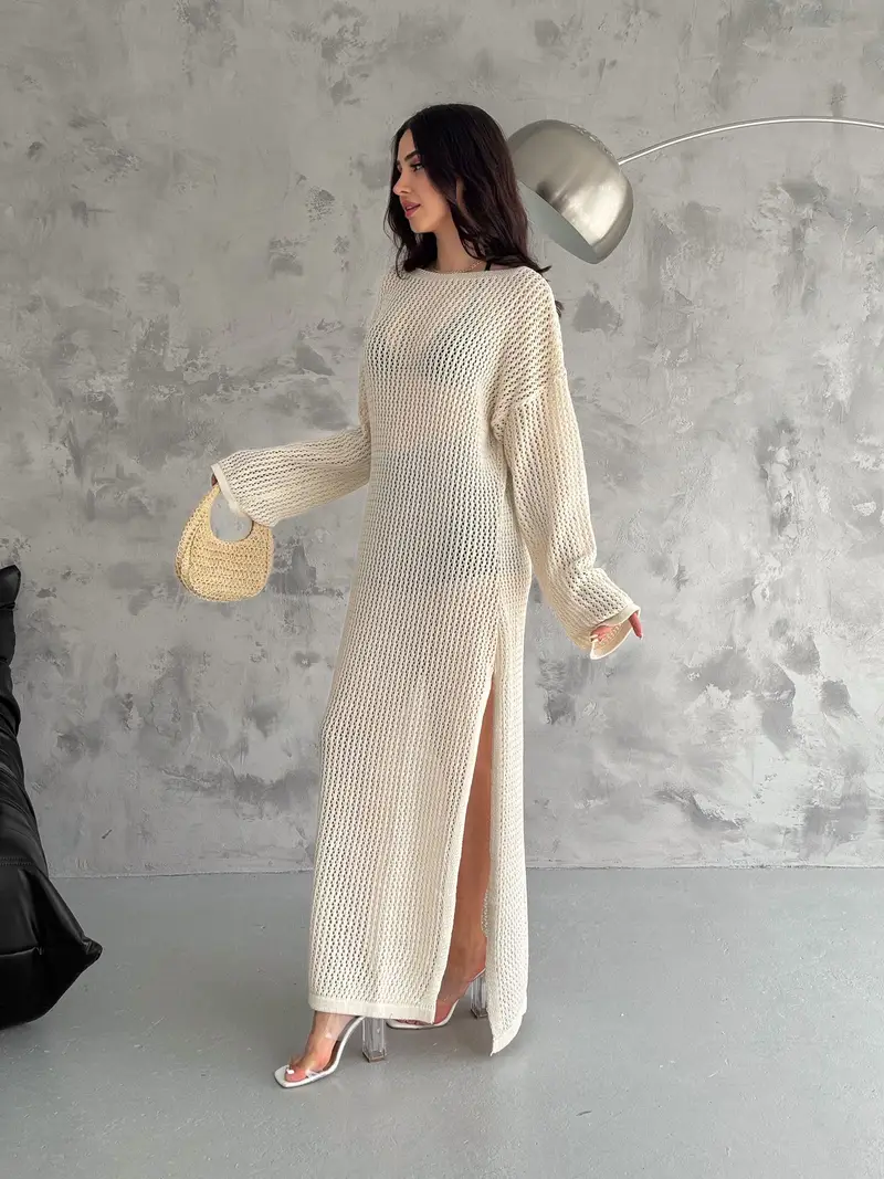 Women's Knit Maxi Summer Dress Long Sleeve Crochet Dress Cotton * Knit Long Cover Up Women's Knit Maxi Summer Dress Long Sleeve Crochet Dress Cotton * Knit Long Cover Up