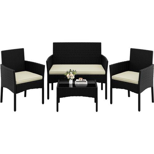 patio furniture set 4 pieces conversation sets rattan chair wicker set loveseat with soft cushion and glass table for backyard porch garden poolside balcony