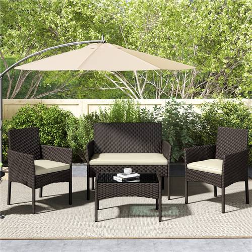 patio furniture set 4 pieces conversation sets rattan chair wicker set loveseat with soft cushion and glass table for backyard porch garden poolside balcony