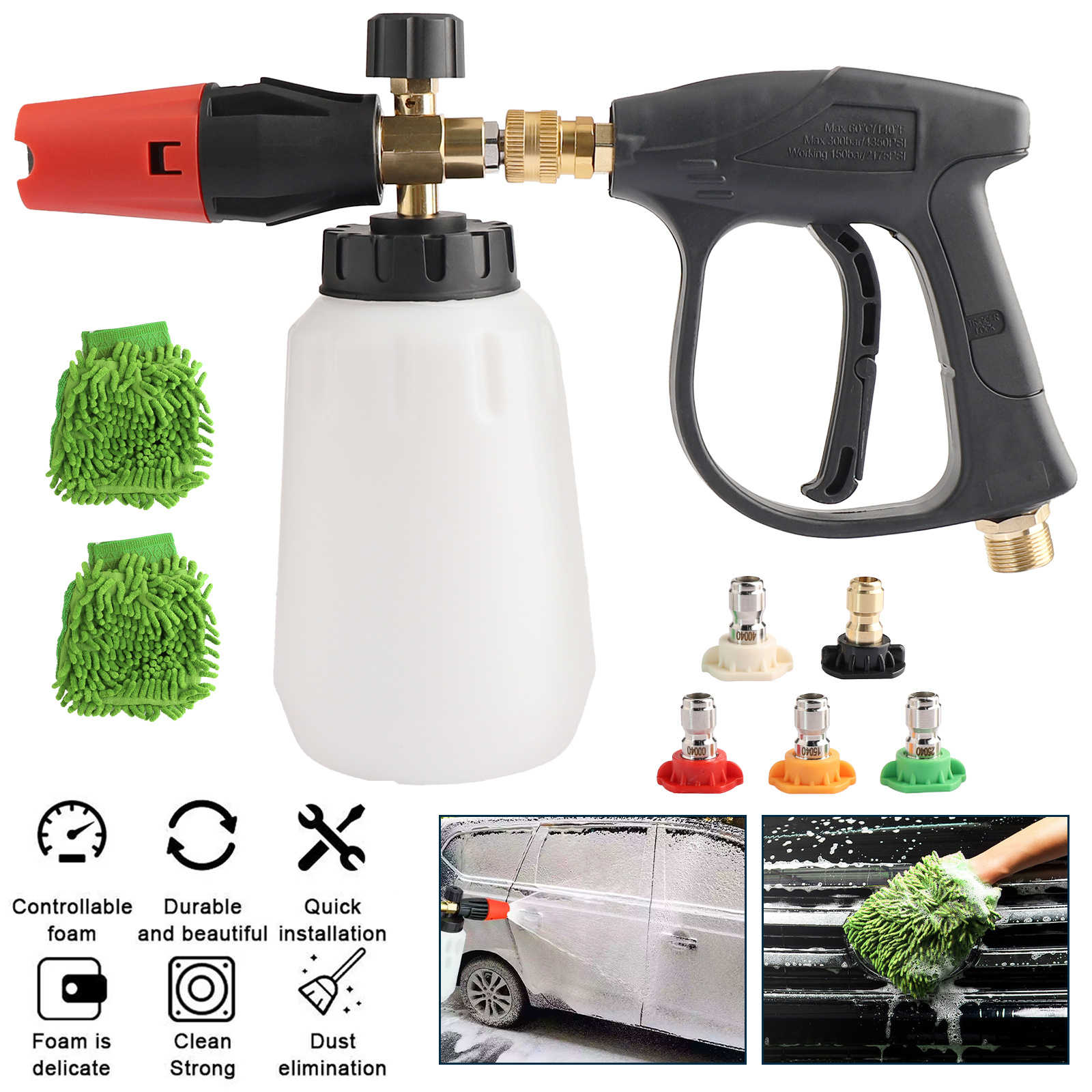 TEMU High Pressure Washer , Car Wash Soap Lance Cannon Spray Jet Bottle Snow Foam Kit, Multi-angle Cleaning Sprayer, With 5 Spray Nozzles - For Kit, Car Washing & Detailing