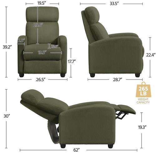 corduroy recliner chair adjustable single reclining sofa armchair with pocket springs cozy upholstered lounge seat for living room bedroom home theater