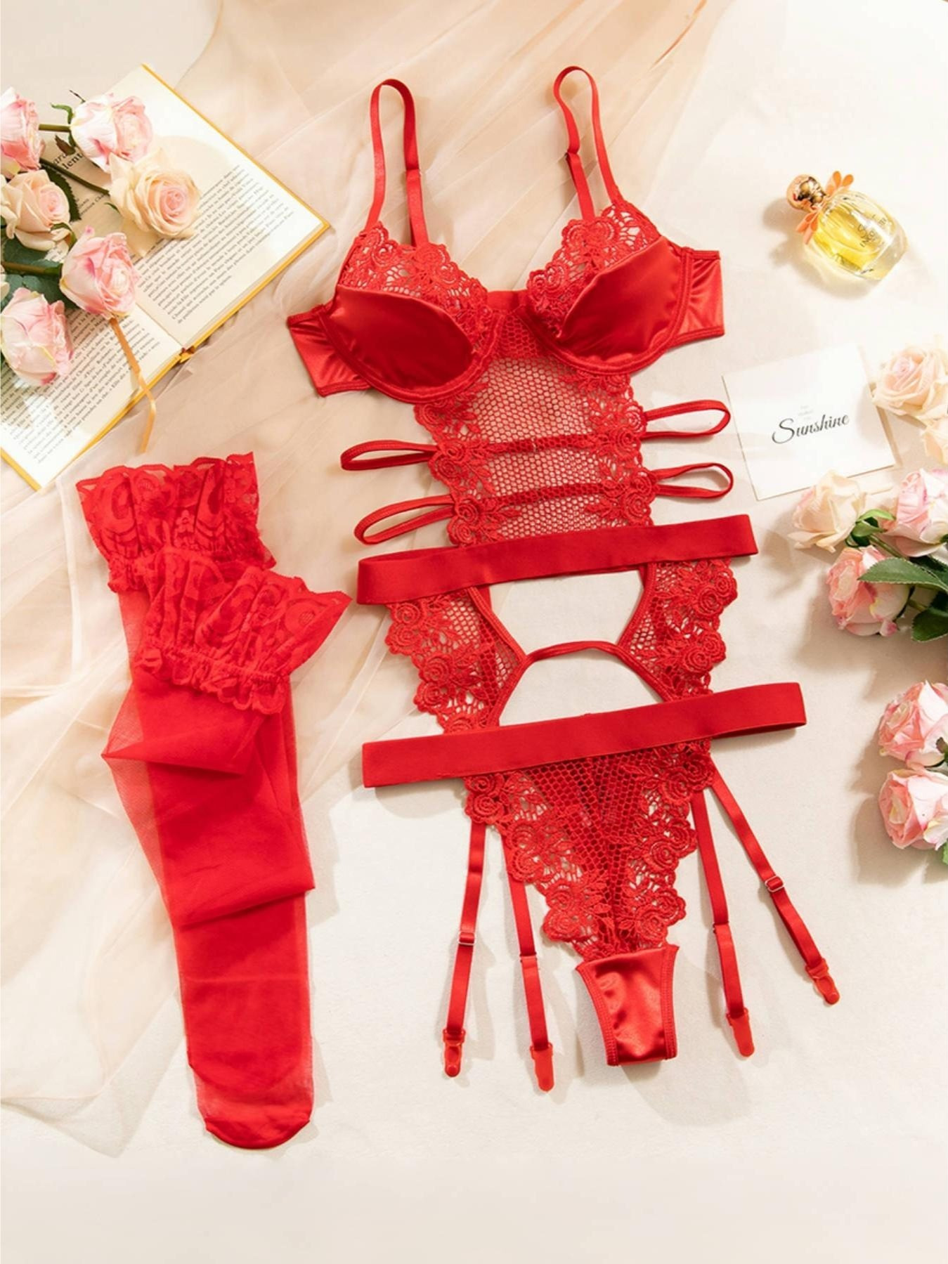 satin garter belt set Dark Garden XS Burgundy Satin Garter Belt (Limited Edition)