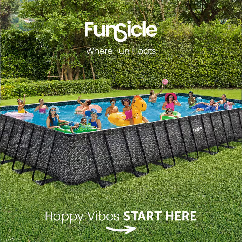 designer outdoor rectangular frame above ground swimming pool set with accessories and maintenance kit dark herringbone gray Product details 6