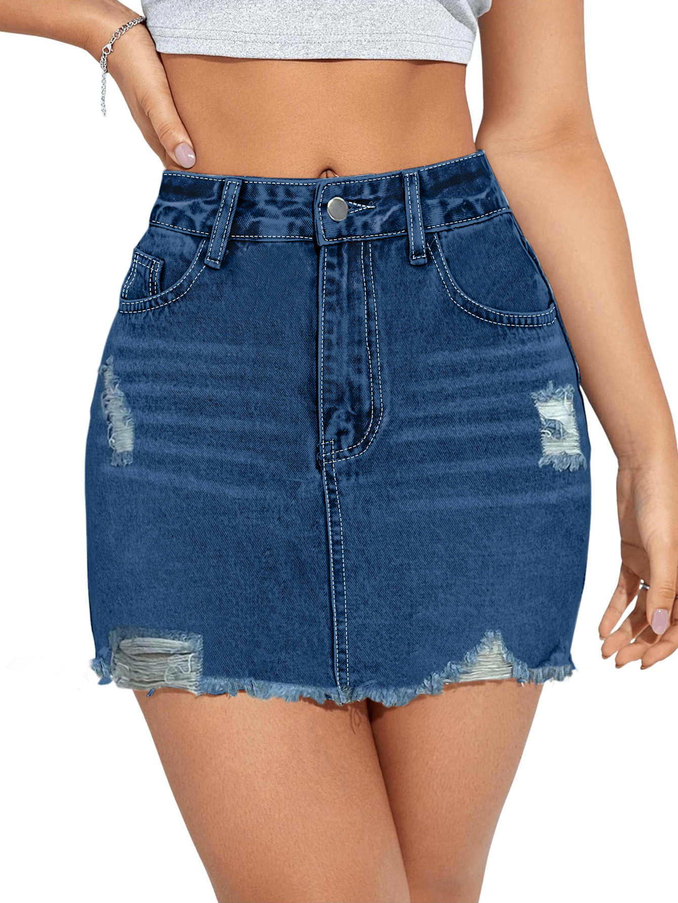 Womens Denim Ripped Jean Skirt Vintage JNGSA Women's Mini Denim