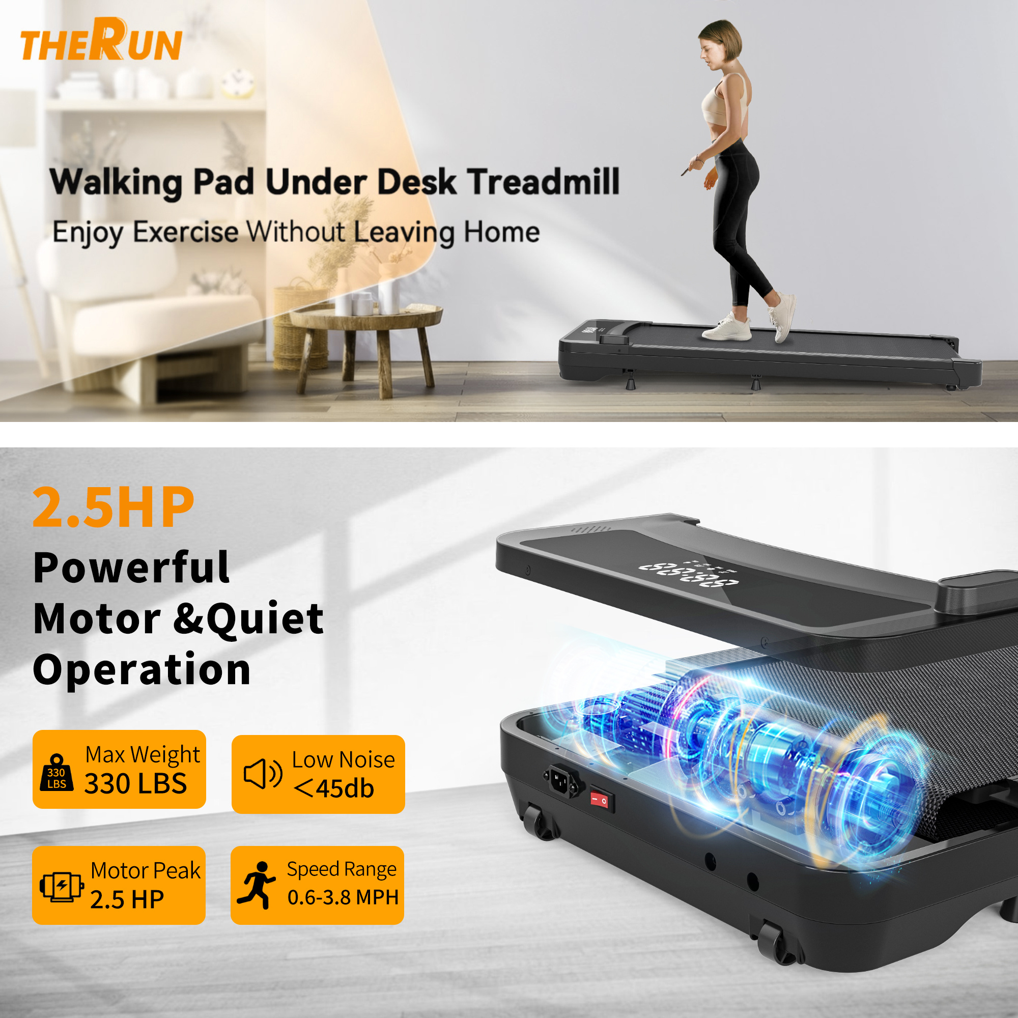 Treadmills, 3 in 1 Portable Treadmill and Walking Pad, with Incline for Home/Office, Remote Control and LED Display