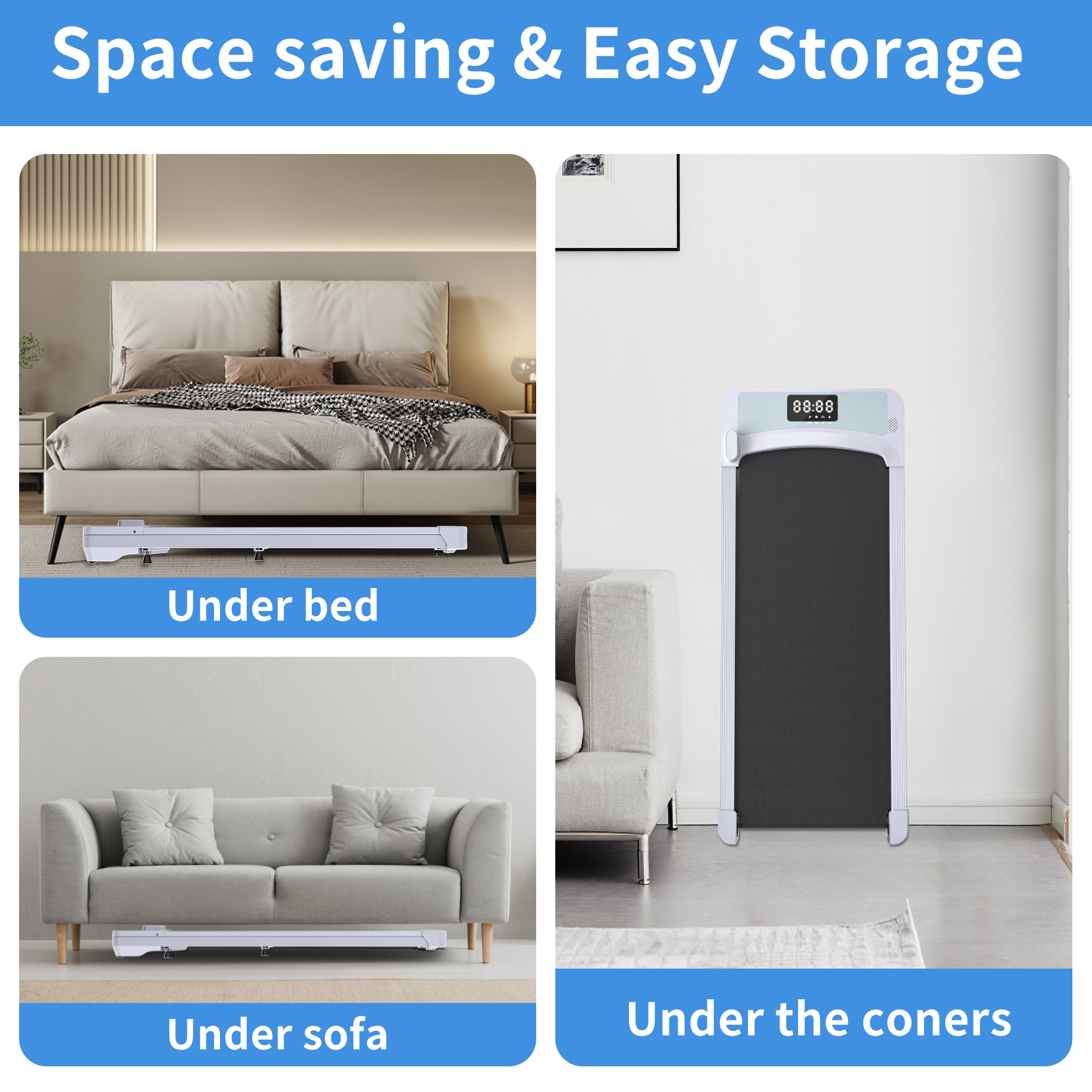 Treadmills, 3 in 1 Portable Treadmill and Walking Pad, with Incline for Home/Office, Remote Control and LED Display