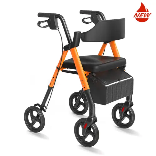 new lightweight rollator walker with seat foldable walker for seniors with durable aluminum 8 for all terrain ergonomic seat and back support dual adjustable height rolling walker supports up to 330 lbs