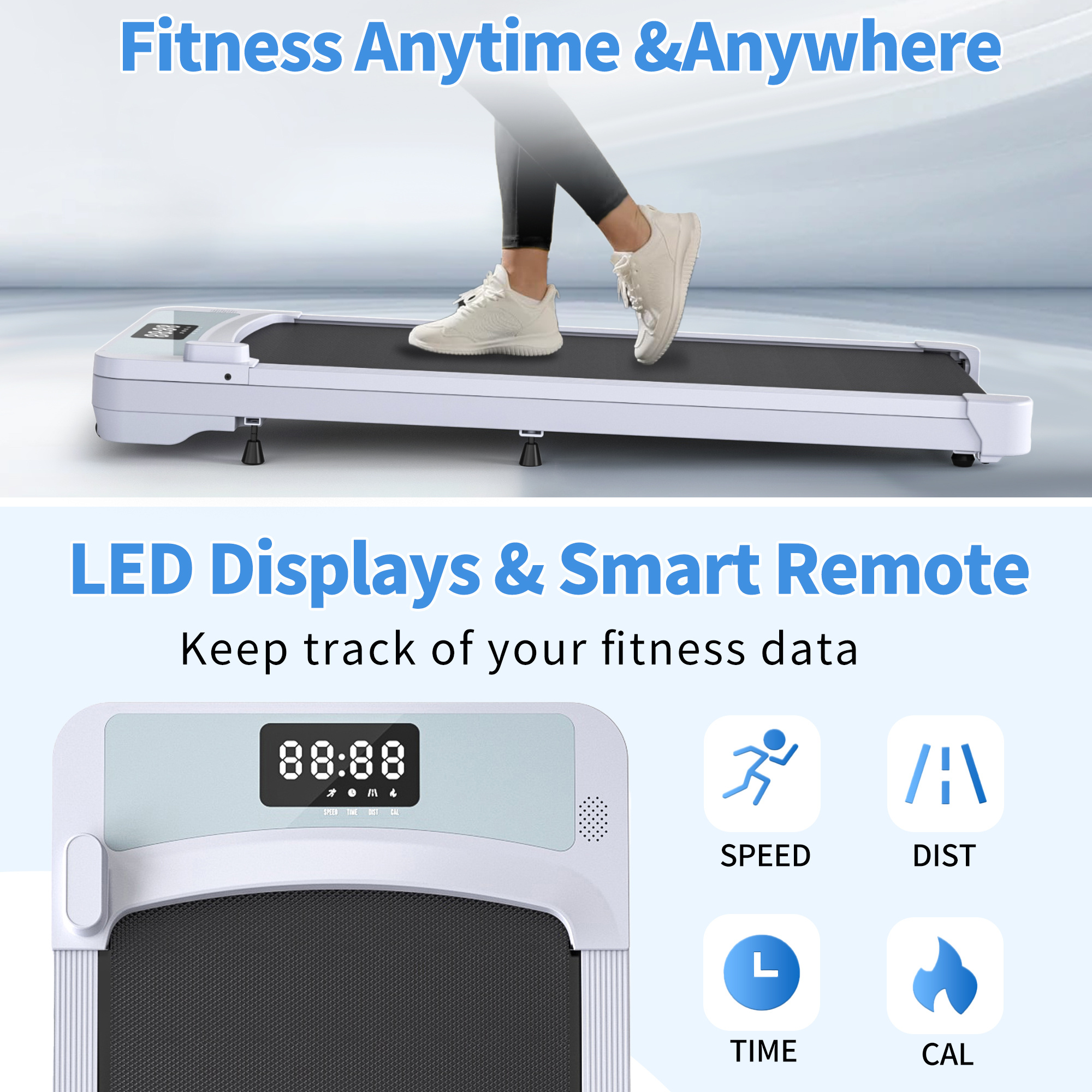 Treadmills, 3 in 1 Portable Treadmill and Walking Pad, with Incline for Home/Office, Remote Control and LED Display