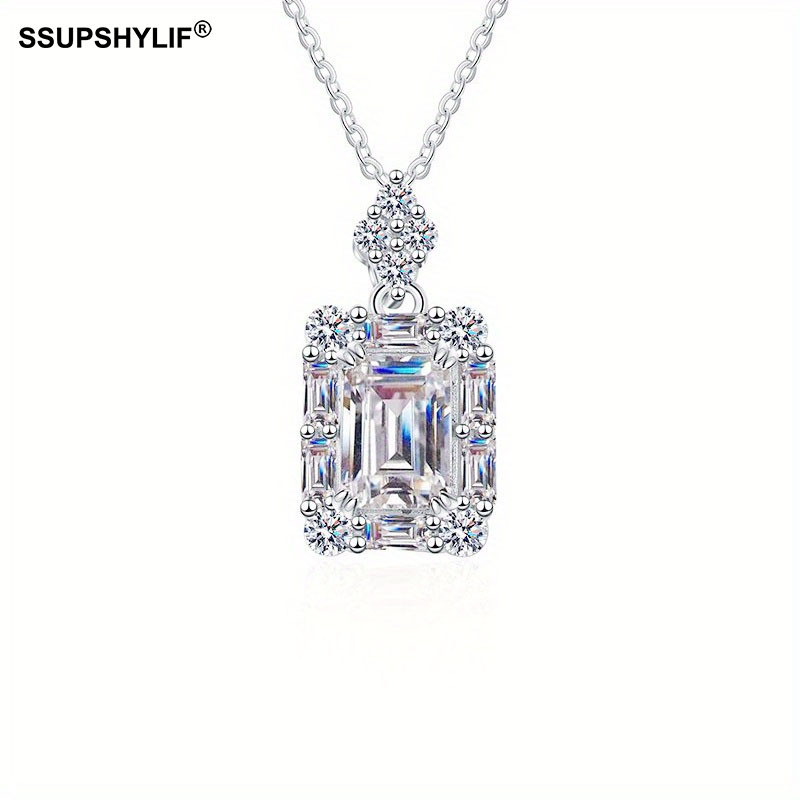 TEMU 3ct Square Pendant Necklace &ndash; S925 Silver, Boho Chic Style For