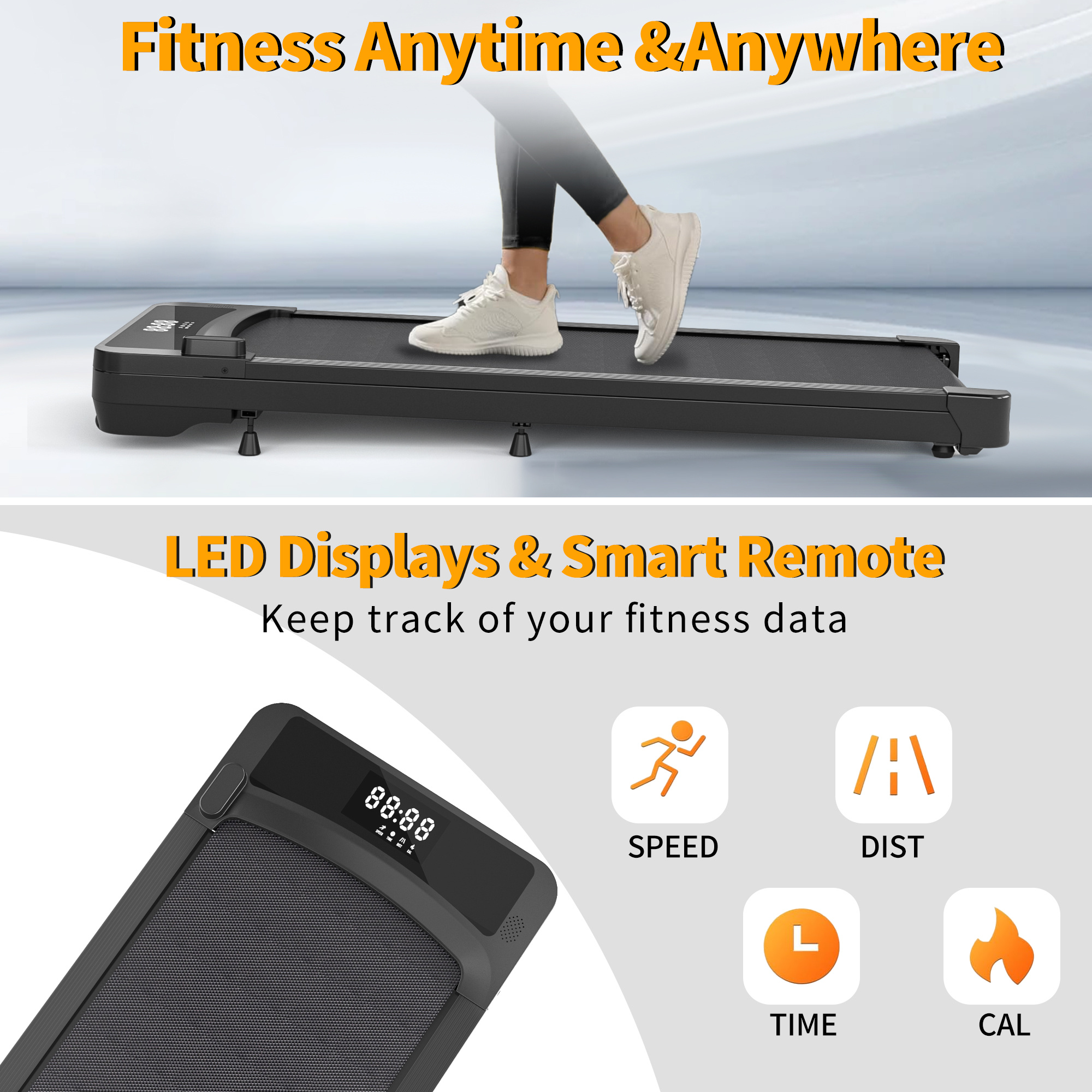 Treadmills, 3 in 1 Portable Treadmill and Walking Pad, with Incline for Home/Office, Remote Control and LED Display