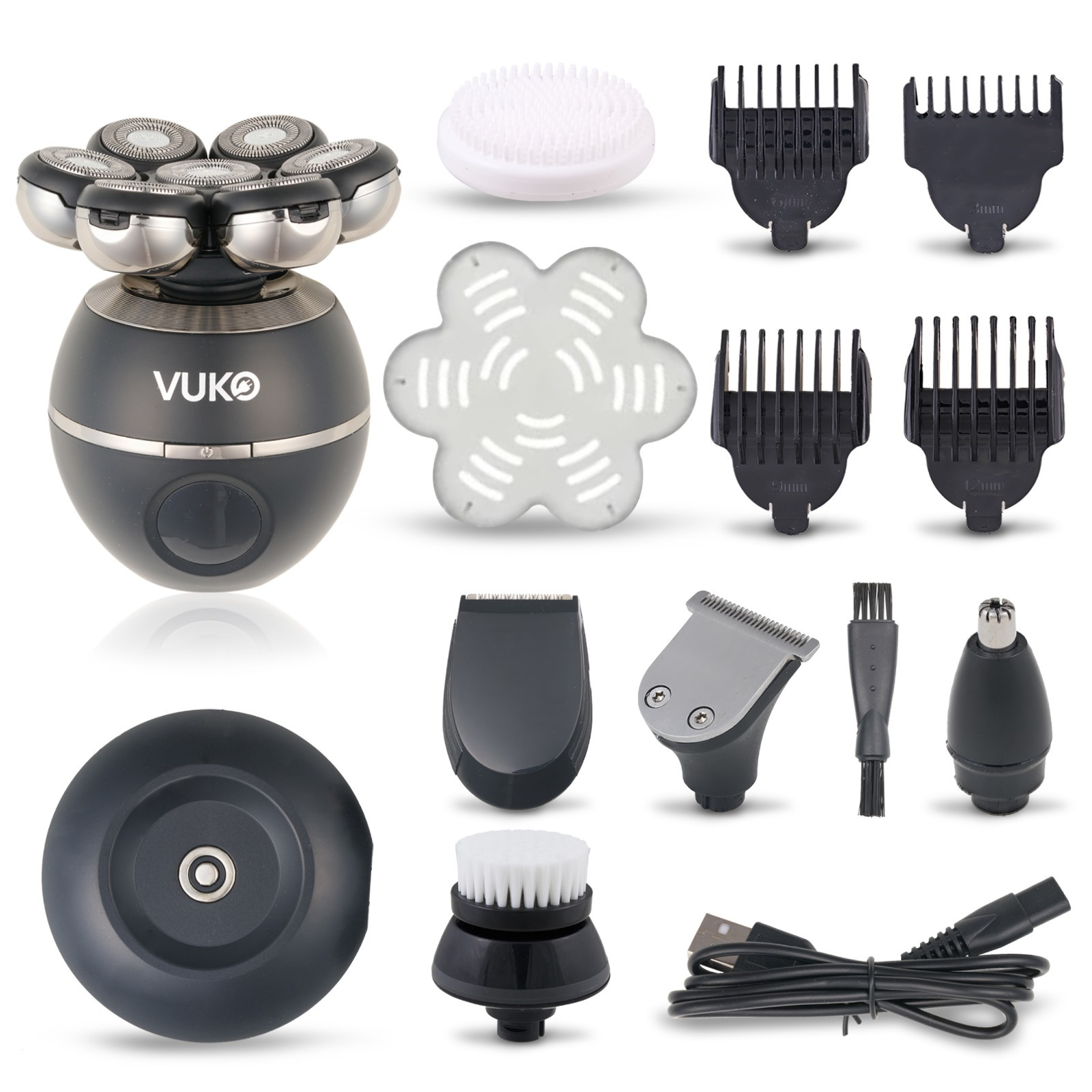 5 in 1 bald mens shaver kit electric head shaver clippers sideburns trimmer nose hair trimmer massager brush cleaning brush usb rechargeable with 600mah lithium battery Product details 3