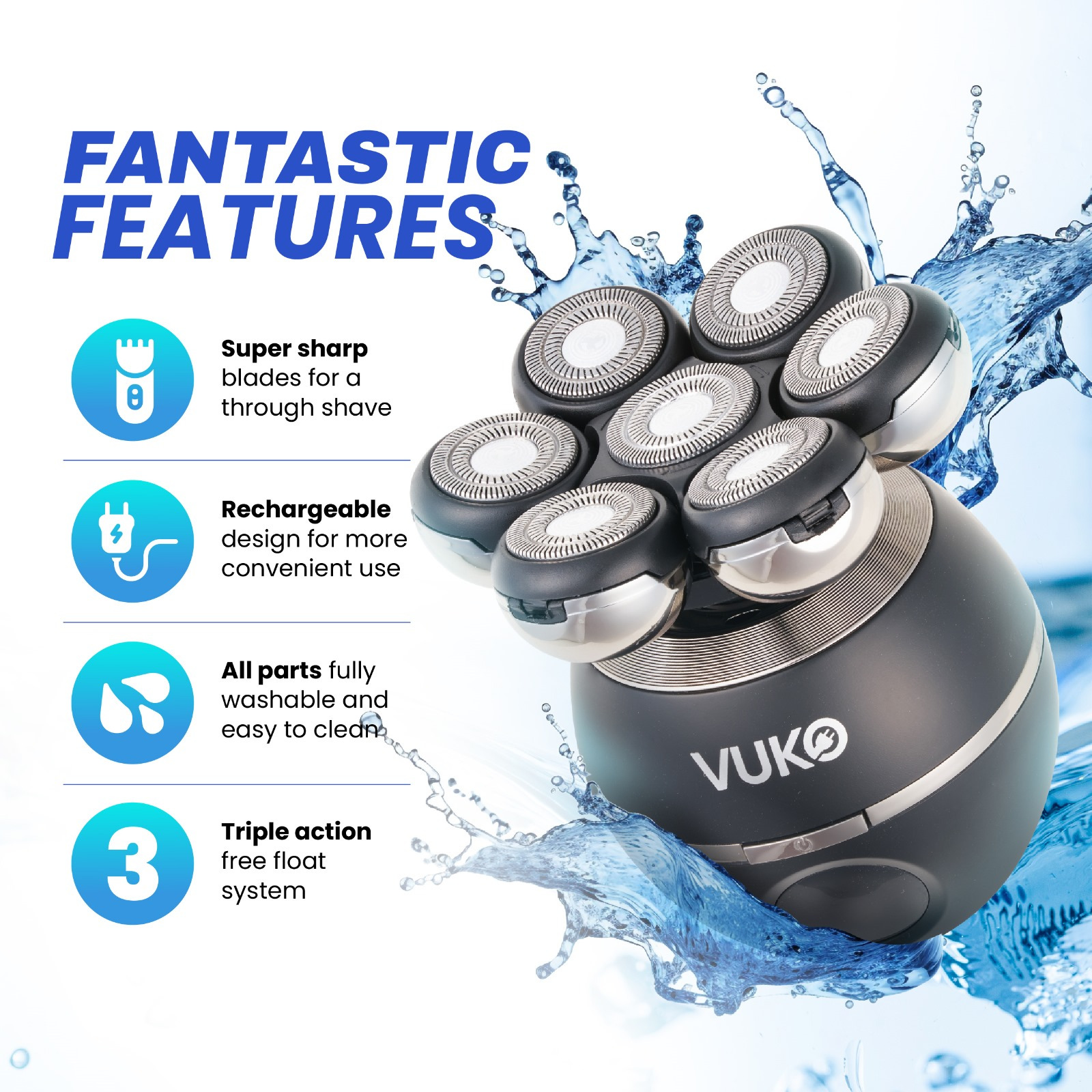 5 in 1 bald mens shaver kit electric head shaver clippers sideburns trimmer nose hair trimmer massager brush cleaning brush usb rechargeable with 600mah lithium battery Product details 1