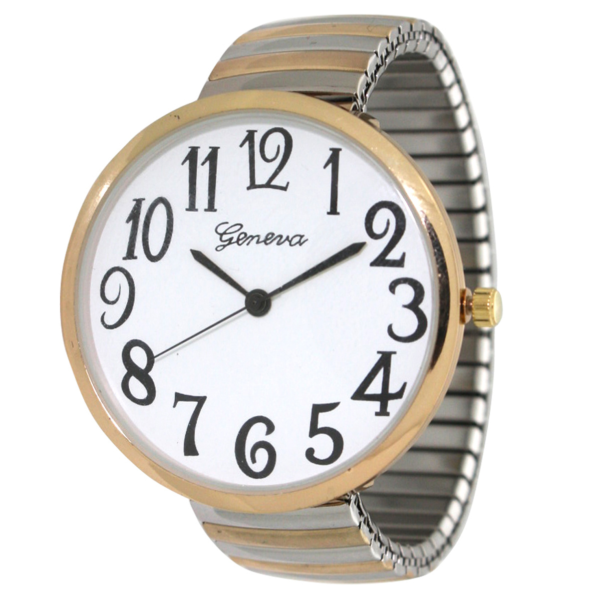 TEMU Large Face Metallic Shiny Color Stretch Band Women's Watch