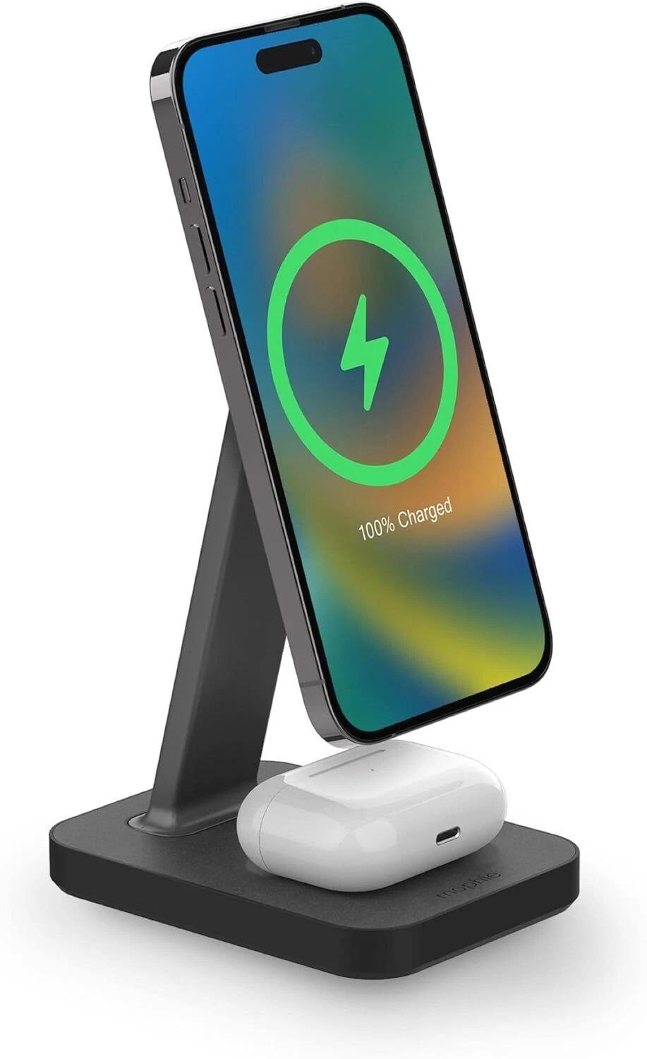 Genuine mophie - Snap+ 15W Fast Charge Wireless Charging Stand with MagSafe Compatibility I Color: Black