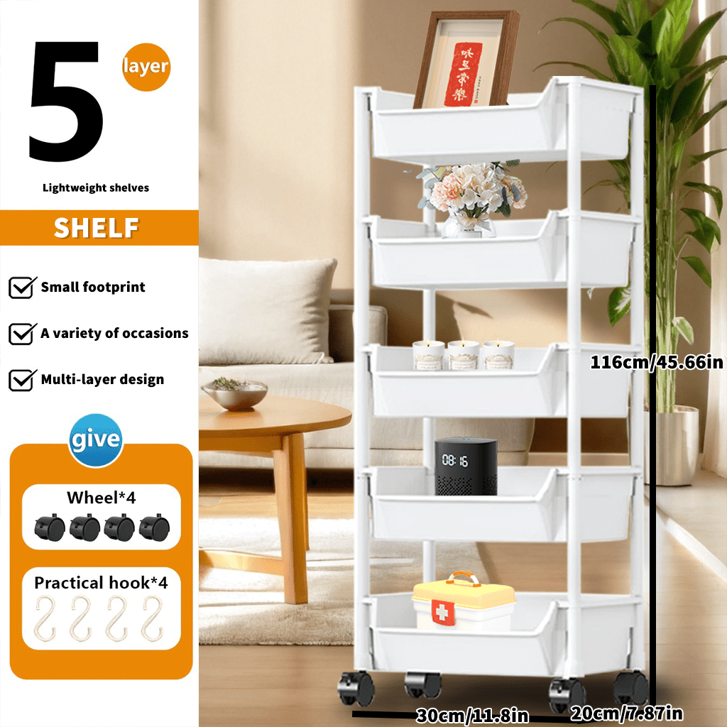 TEMU 5-layer Rolling Storage Cart With Wheeled Mobile Storage Rack, Suitable For Living Rooms, Bedrooms, And Dormitory Spaces, For Power, No Batteries, Beauty And Personal Care Product Sorting System