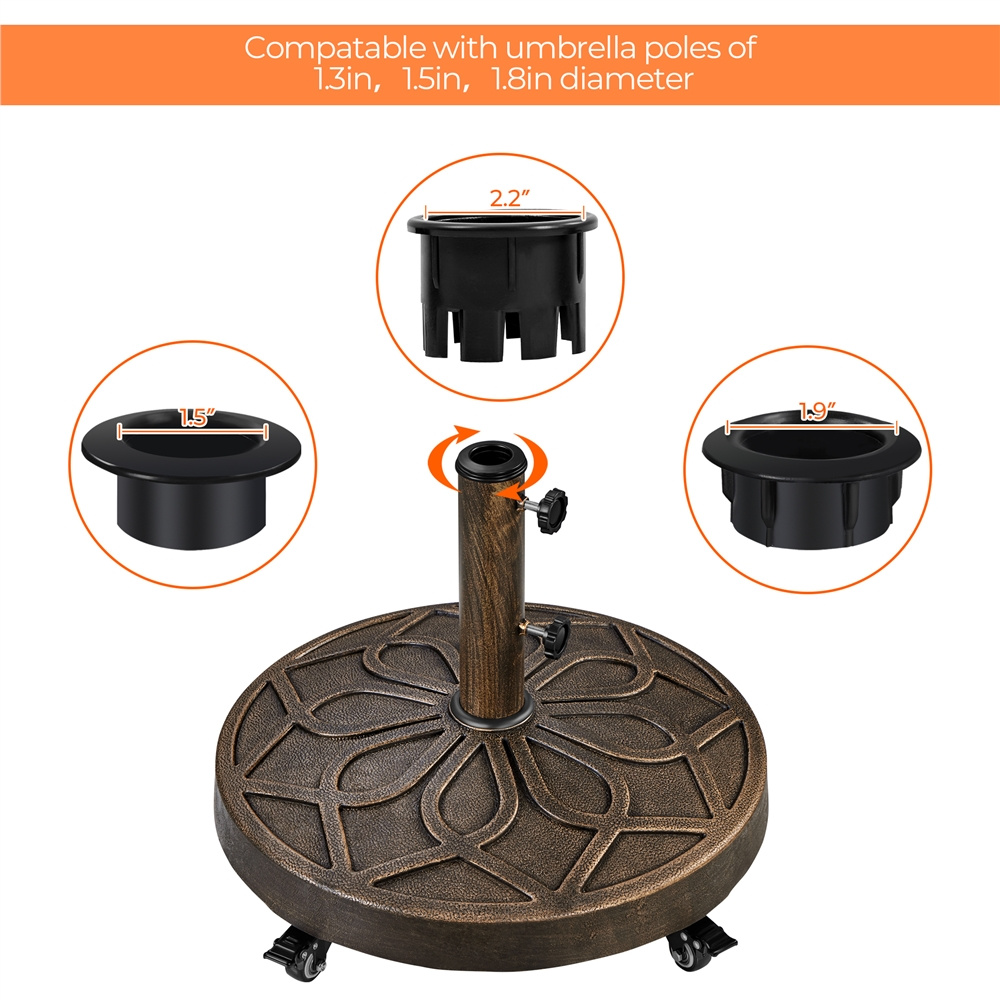 Costoffs 20’’ Outdoor Retro Patio Rolling Heavy-duty Self-Weight Market Umbrella Base Stand Round All Weather Umbrella Base Black
