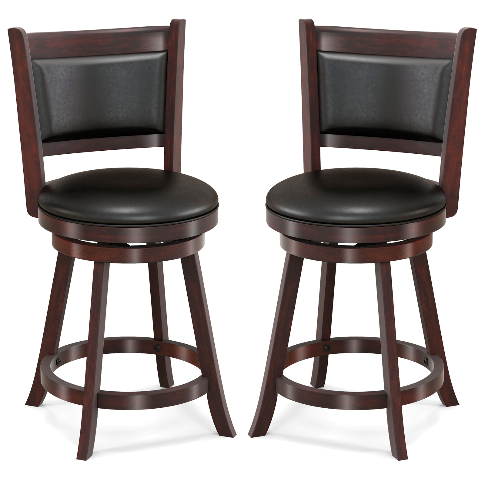 TEMU 24 Inch Bar Stool Set Of 2, Upholstered Counter Height Swivel Stools, 2 Pcs Wood Frame Bar Chair W/ Backrest & Footrest, 360°swivel Breakfast