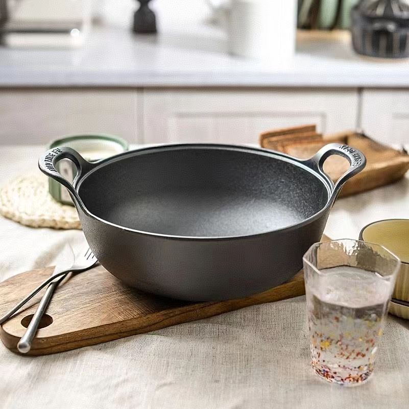TEMU 2-piece/1-piece Pre- Cast Iron Wok Set - Grill & Stove Pan With Handles, Oven Safe Nonstick For , Bbq, Camping (no Lid)