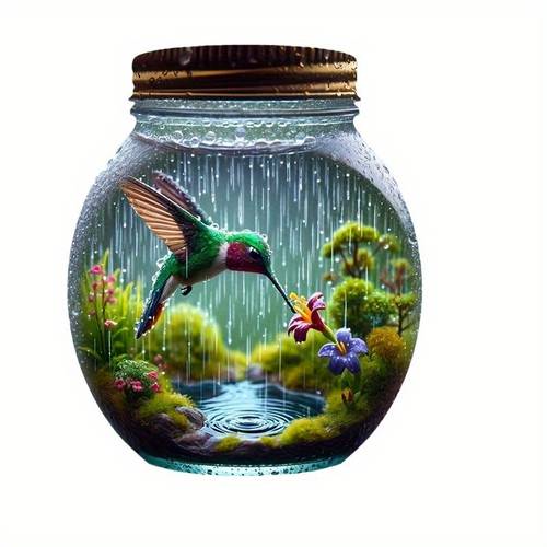 2d colorful hummingbird mason jar suncatcher stained glass effect for windows