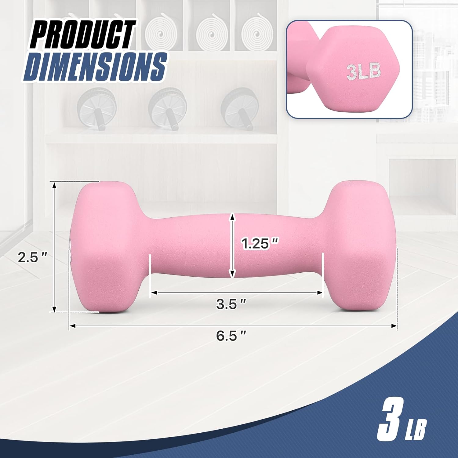 2 Pack 8LB Dumbbell Set Non Slip Neoprene Coated Cast Iron Weights for Home Gym, Strength Training, Fitness - Textured Grip for Men & Women, Light Free Weights for Beginners, Arm Toning