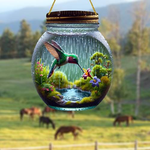 2d colorful hummingbird mason jar suncatcher stained glass effect for windows