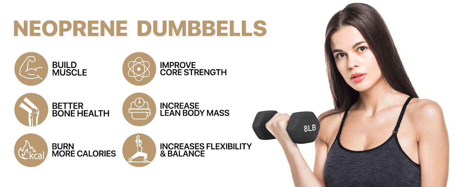 2 Pack 8LB Dumbbell Set Non Slip Neoprene Coated Cast Iron Weights for Home Gym, Strength Training, Fitness - Textured Grip for Men & Women, Light Free Weights for Beginners, Arm Toning