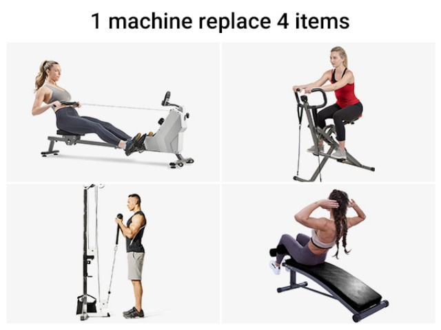 UMAY Rowing Machine for Home Foldable & Easy Set Up, 4 in 1 Multi-Function Rowing Machine with Adjustable Height Level, Machine 300 lbs Capacity, Adjustable Tension