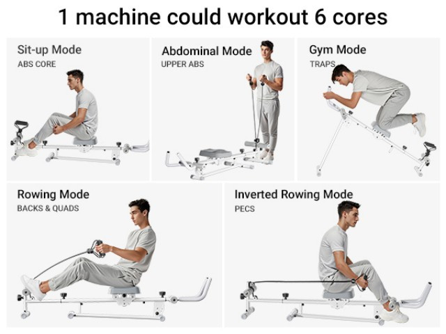 UMAY Rowing Machine for Home Foldable & Easy Set Up, 4 in 1 Multi-Function Rowing Machine with Adjustable Height Level, Machine 300 lbs Capacity, Adjustable Tension