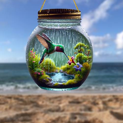 2d colorful hummingbird mason jar suncatcher stained glass effect for windows