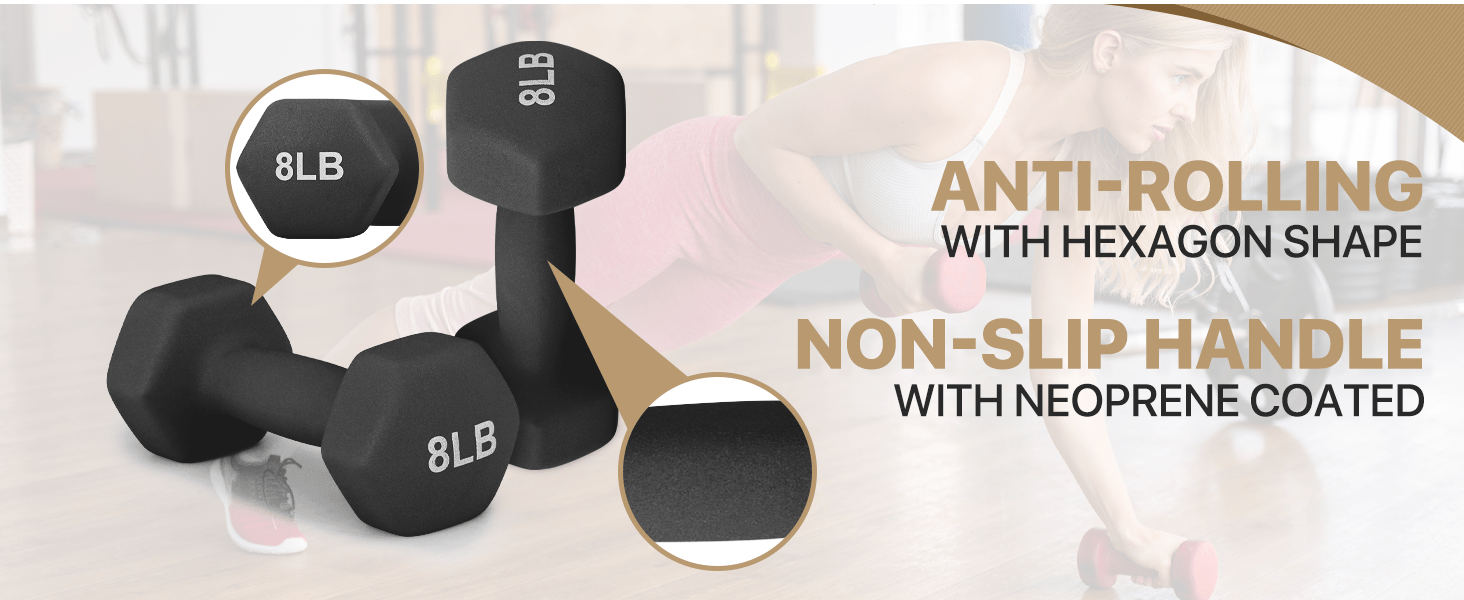 2 Pack 8LB Dumbbell Set Non Slip Neoprene Coated Cast Iron Weights for Home Gym, Strength Training, Fitness - Textured Grip for Men & Women, Light Free Weights for Beginners, Arm Toning