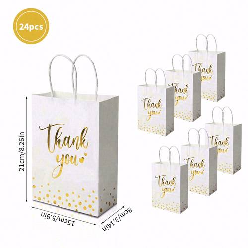 24 48pcs fashionable and simple paper gift bags thank you gold hot stamping black and white exquisite paper handbags party gift packaging bags suitable for birthday parties christmas halloween easter gift packaging bags thank you gift bags party bags shopping bags wedding bags retail bags merchandise bags
