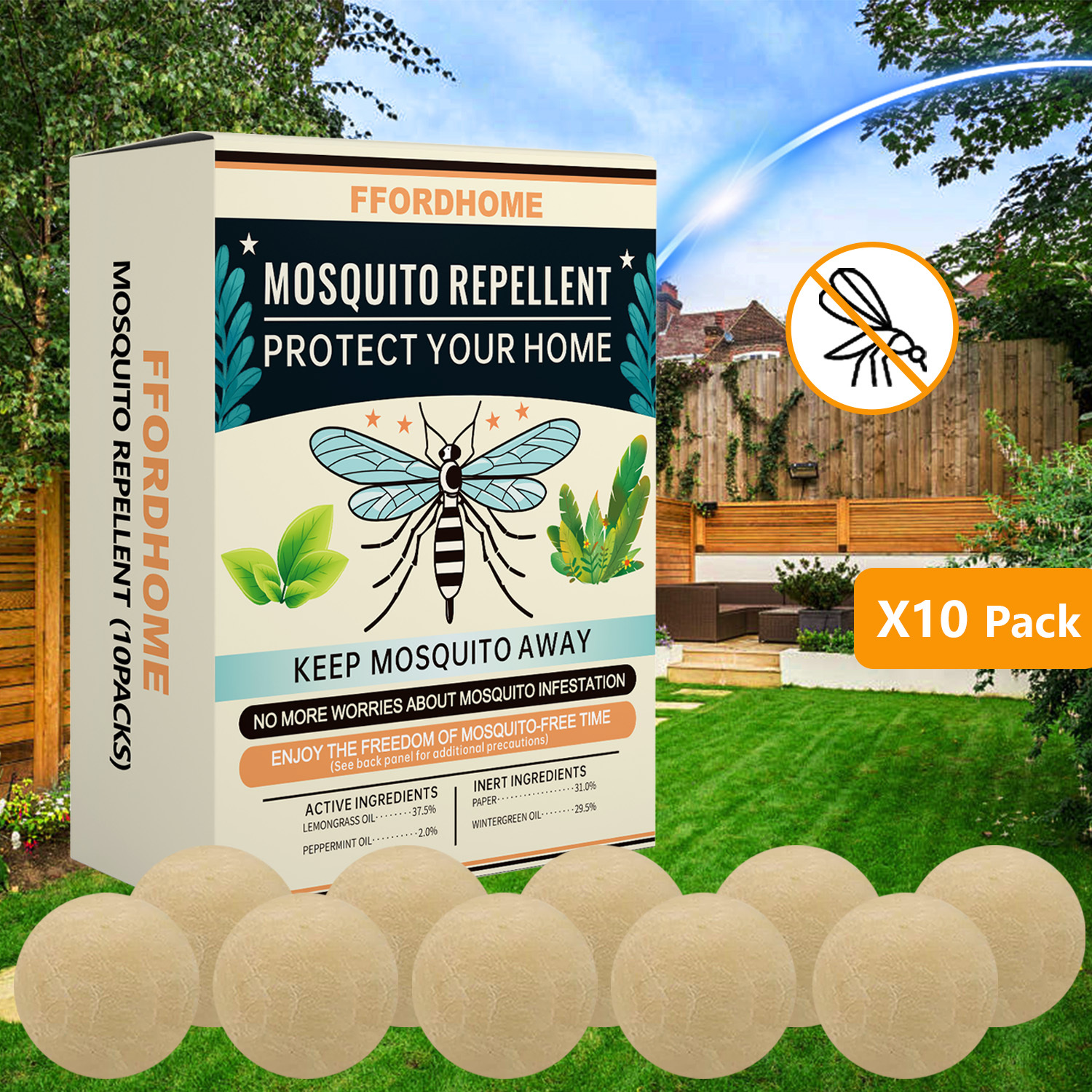 【Natural Mosquito Repellent Paper Balls】Mosquito Repellent for Patio，Long-lasting 60-Day Protection | Multi-Scene Use for Outdoor Camping/Home & Garden | Peppermint & Citronella Essential Oil Formula | Slow-Release Technology
