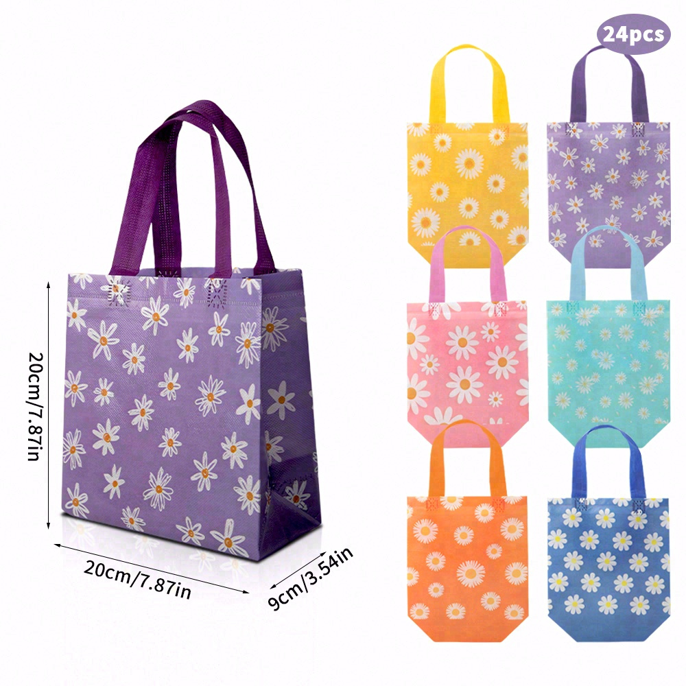 TEMU 24/48pcs, Small Daisy Flower Gift Packaging Bags, Floral Gift Bags, Suitable For Gift Packaging, Party And Holiday Gifts, Christmas, Halloween,