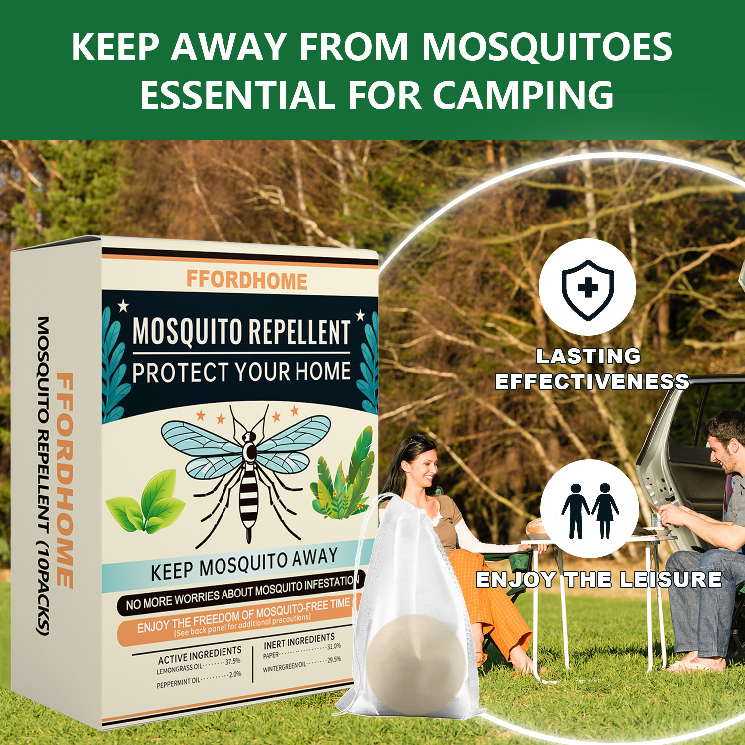 【Natural Mosquito Repellent Paper Balls】Mosquito Repellent for Patio，Long-lasting 60-Day Protection | Multi-Scene Use for Outdoor Camping/Home & Garden | Peppermint & Citronella Essential Oil Formula | Slow-Release Technology