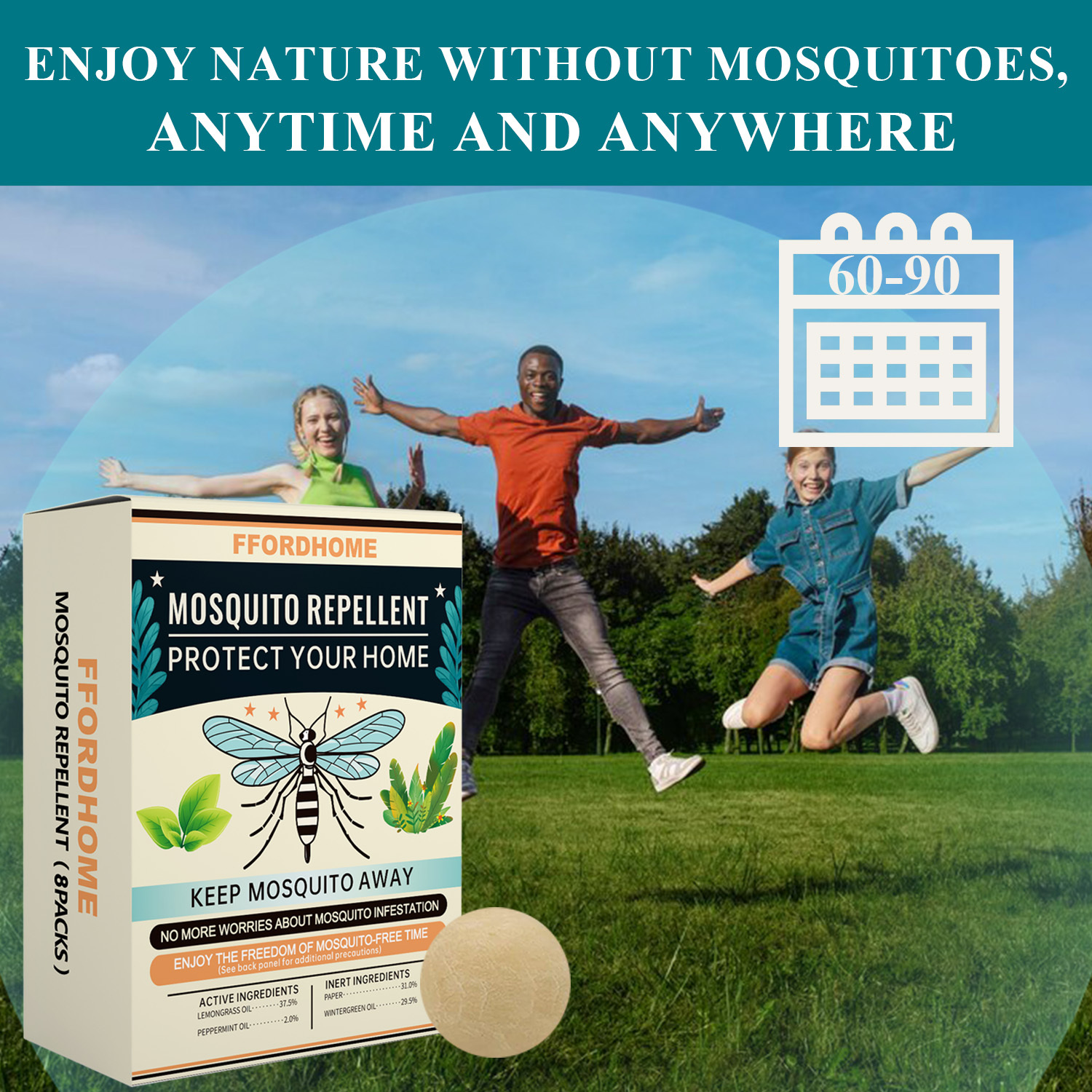 【Natural Mosquito Repellent Paper Balls】Mosquito Repellent for Patio，Long-lasting 60-Day Protection | Multi-Scene Use for Outdoor Camping/Home & Garden | Peppermint & Citronella Essential Oil Formula | Slow-Release Technology