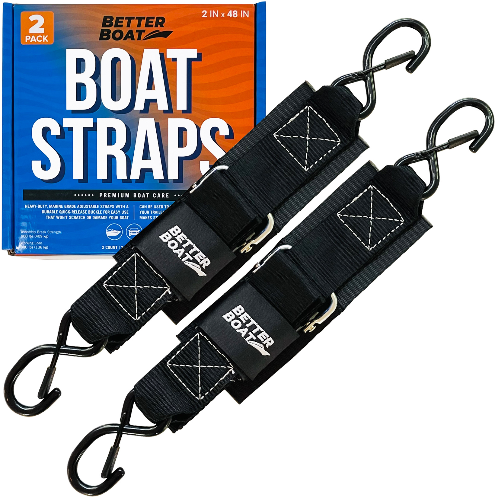 TEMU Boat Tie Down Straps Heavy Duty Manual Clasp 2" X 48" Short Small Transit 4 Foot Without Ratchet Boat Trailer Accessories For Boating