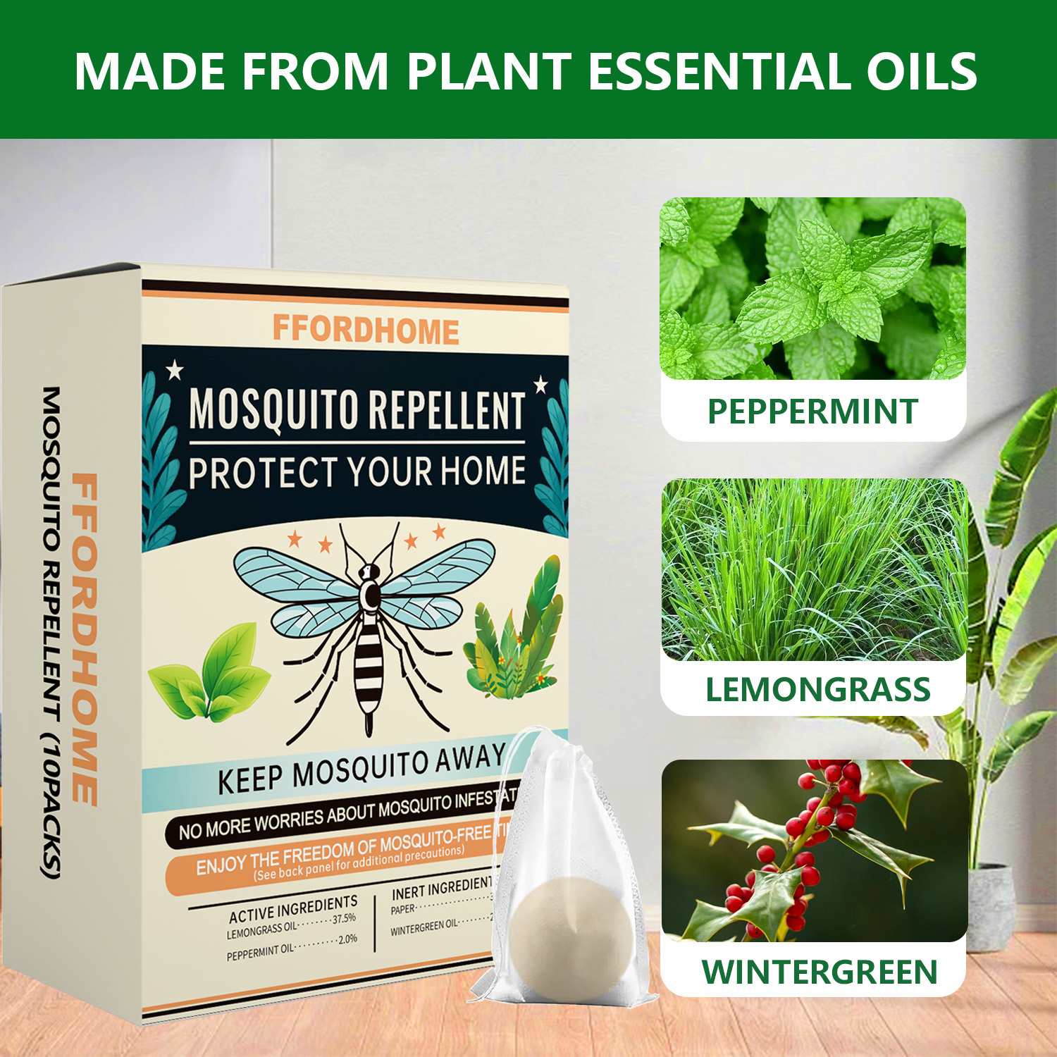 【Natural Mosquito Repellent Paper Balls】Mosquito Repellent for Patio，Long-lasting 60-Day Protection | Multi-Scene Use for Outdoor Camping/Home & Garden | Peppermint & Citronella Essential Oil Formula | Slow-Release Technology