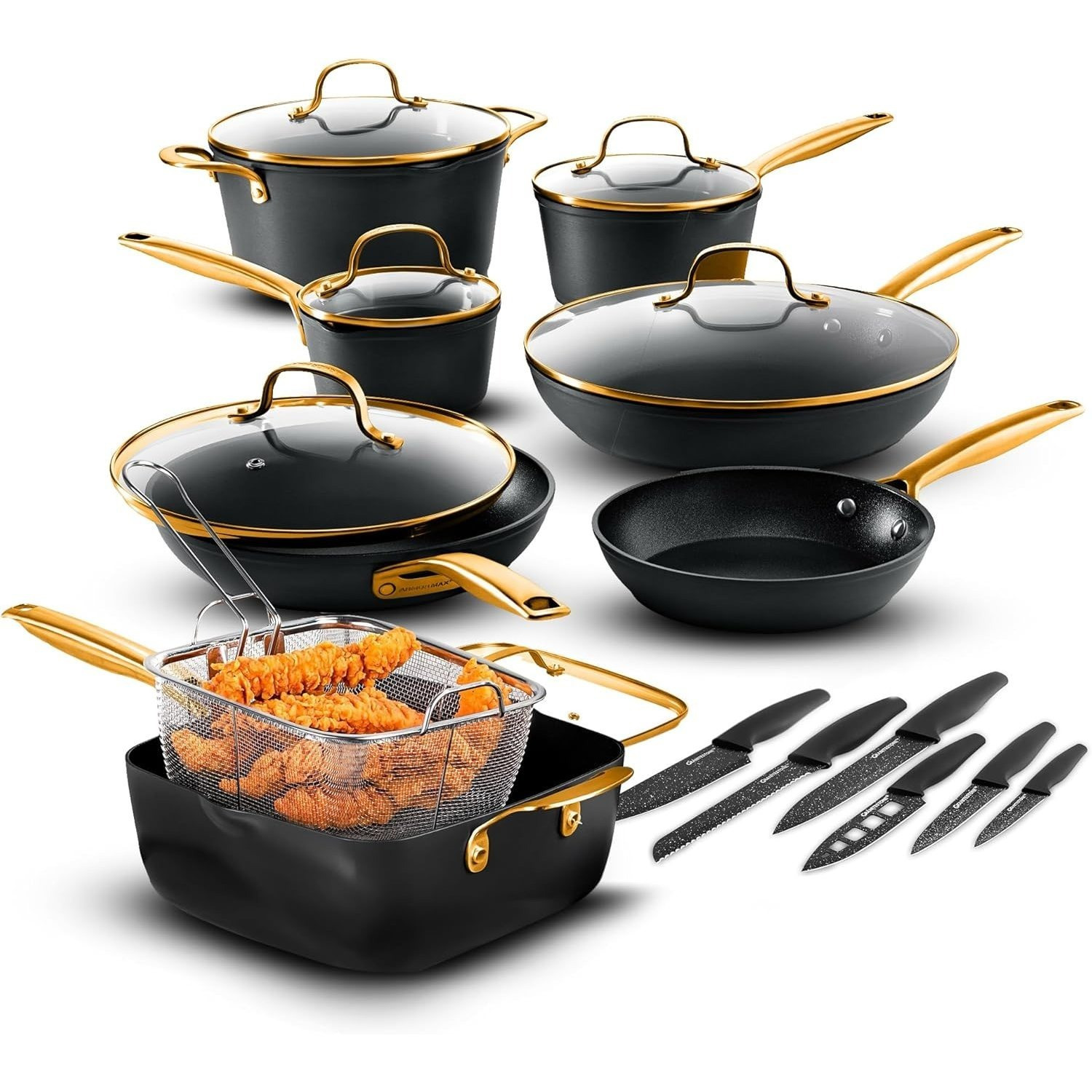Temu – TEMU Armor Max 20 Pc Hard Anodized Pots And Pans Set Non Stick, Induction Cookware Sets, Anodized Cookware Sets, Nonstick Cookware Set With Knife Set