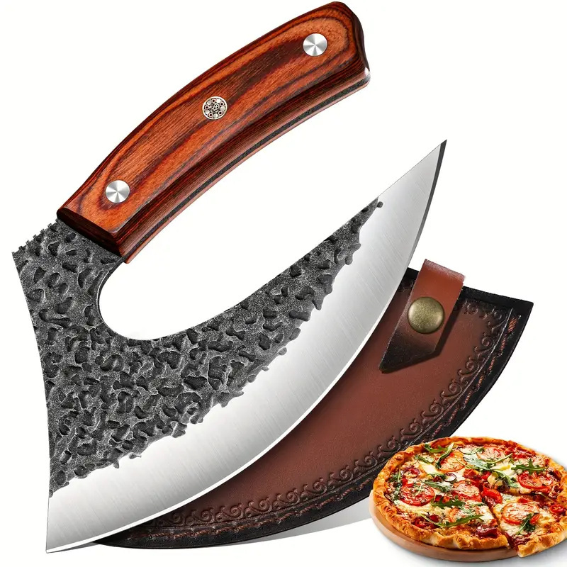 Knife With Sheath Full Tang Handle, Gift Box Included, Pizza Cutter Knife For Meat, Great For Outdoor Cooking And Unique Gifts For Men