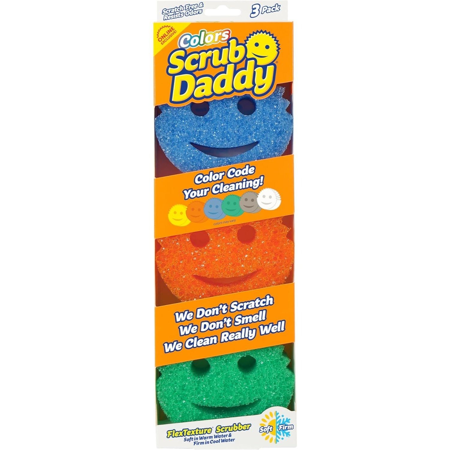 Scrub Daddy Color Sponges - Scratch-free Multipurpose Dish Sponges For Kitchen, Bathroom & Household Cleaning - Made With Bpa-free Polymer Foam (3 Count)