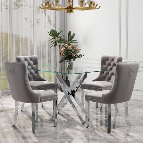 5 3 piece clear square glass top dining set 36 modern minimalist clear square dining table with 4 2 high end tufted chairs tempered glass stainless steel legs for small apartments