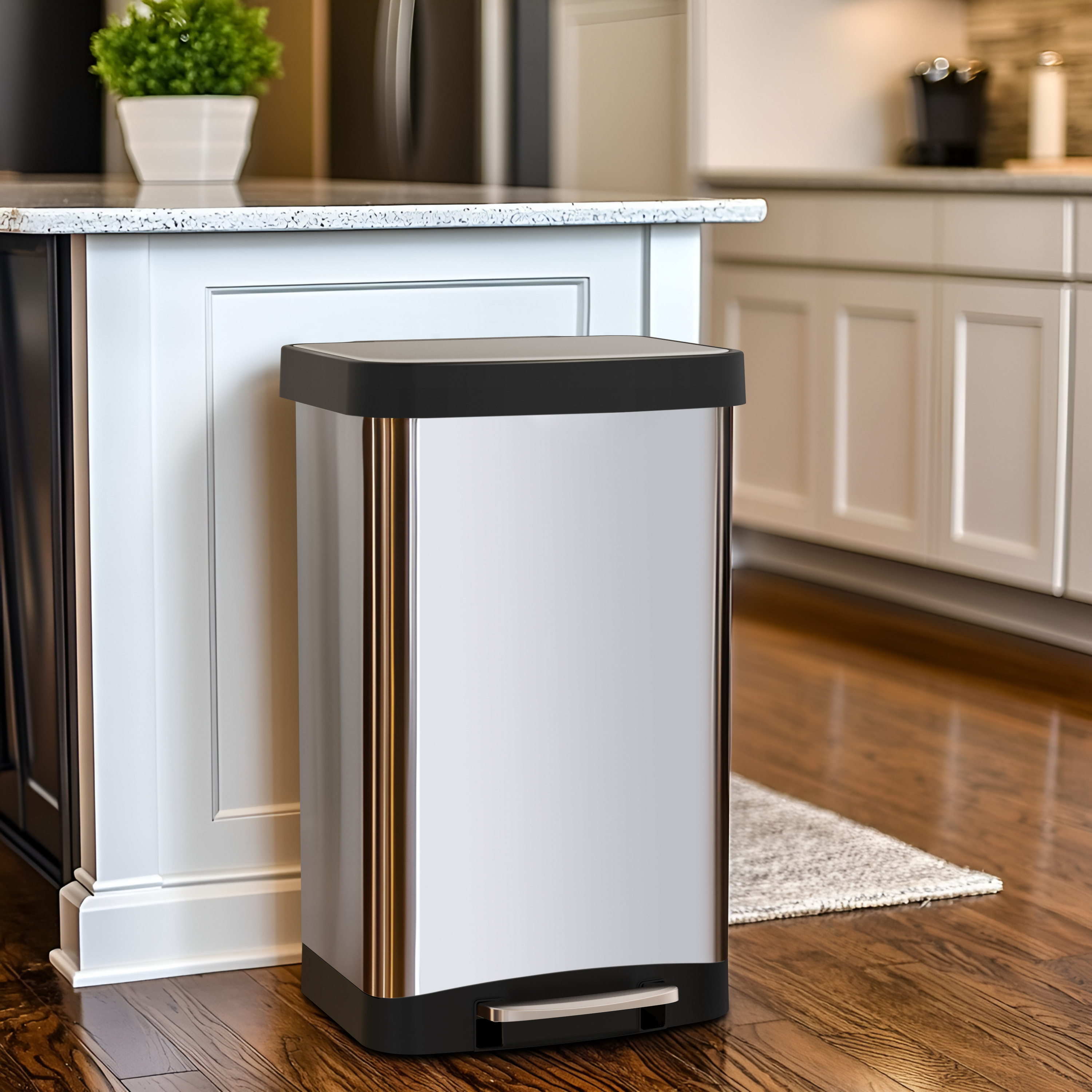 TEMU 14.53 Gallon Rectangular Step-on Trash Can With Liner Rim, Fingerprint-resistant Design With A Large Handle On The Back For Quiet Closing, For Kitchens, Living Rooms, And Outdoor Areas
